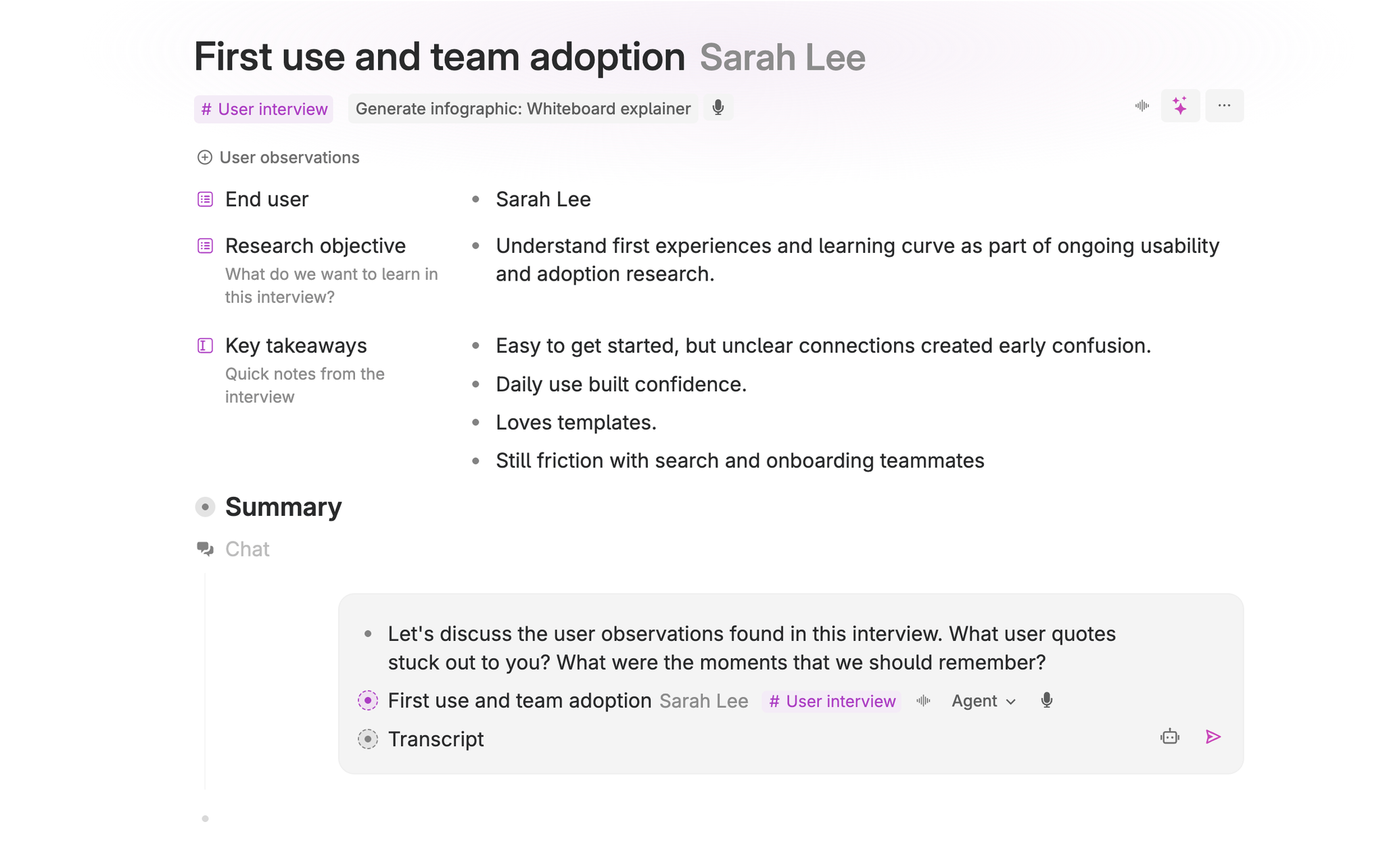 Press space below any node to start an AI chat about that content