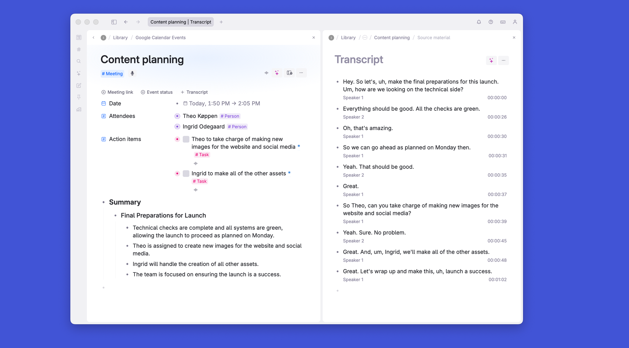 Processed meeting and transcript