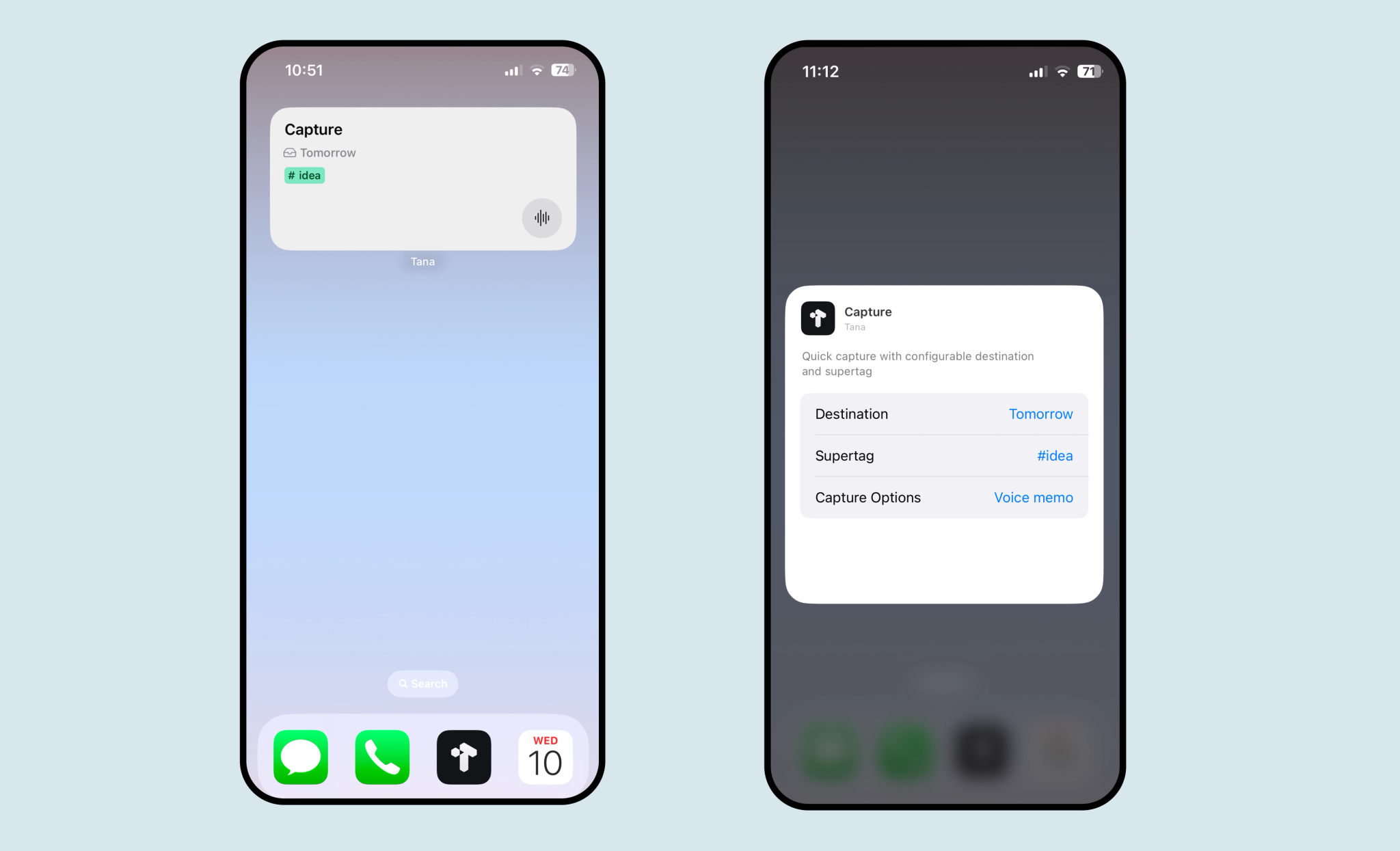 Set up lock screen widgets and capture voice memos or notes directly to tomorrow with a custom supertag