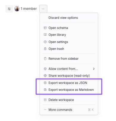 Export workspace options