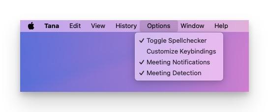 App options for Tana desktop