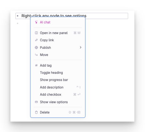 Right-click a node for options