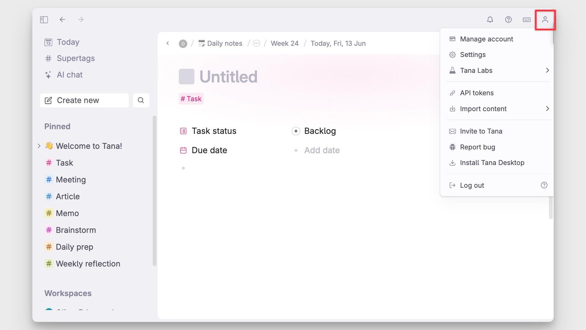 Account settings - user icon