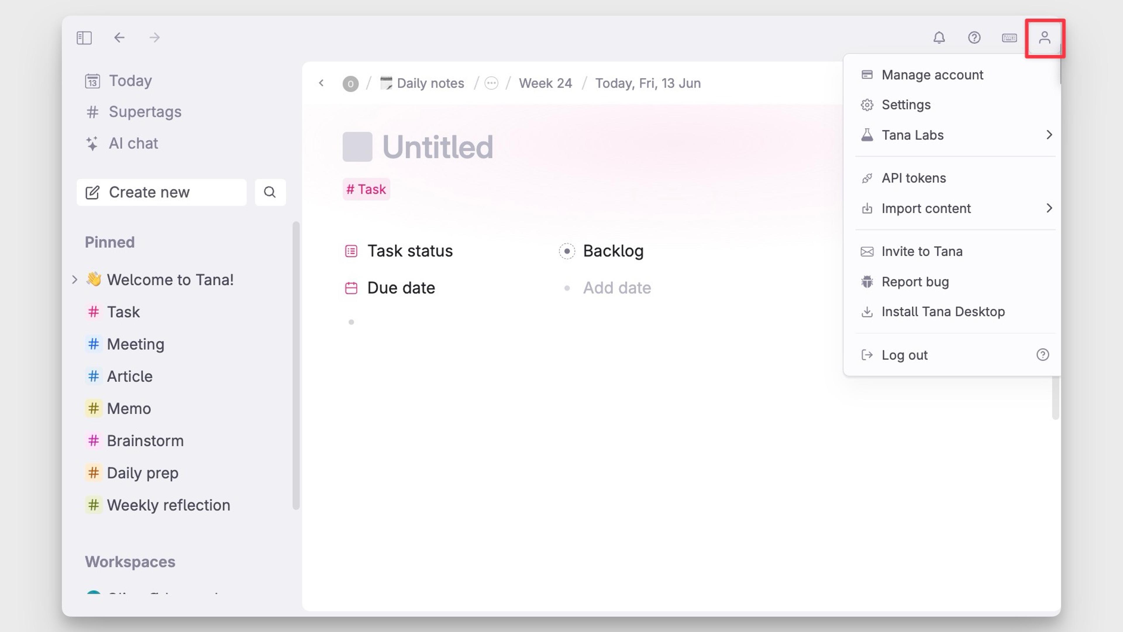 Account settings - user icon