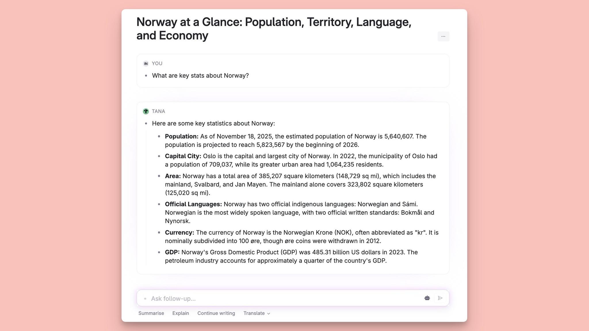 Tana's AI chat can research topics using internet web search