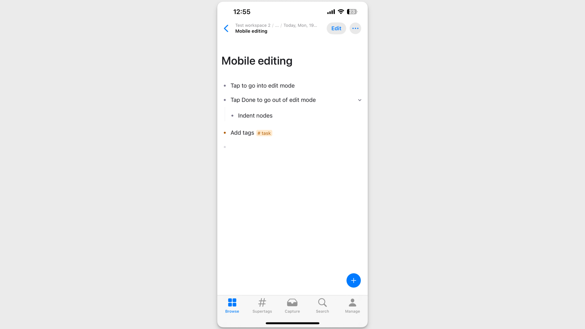 mobile done button out of editing light