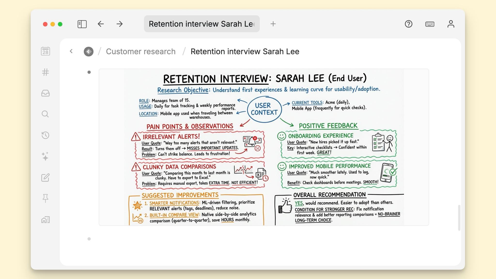 Visualize and summarize user interviews by letting Tana generate an infographic image with Gemini 3 Pro