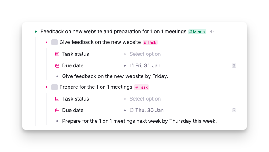 Example of extracting multiple items from one voice memo