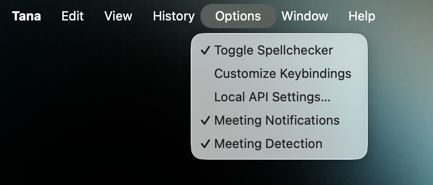App options for Tana desktop