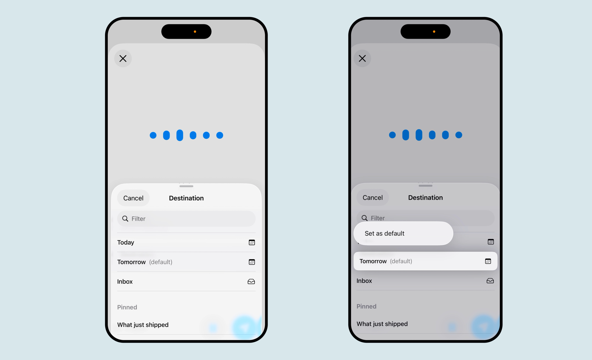 Long press the option you want to set as the default for new captures in the Tana mobile app