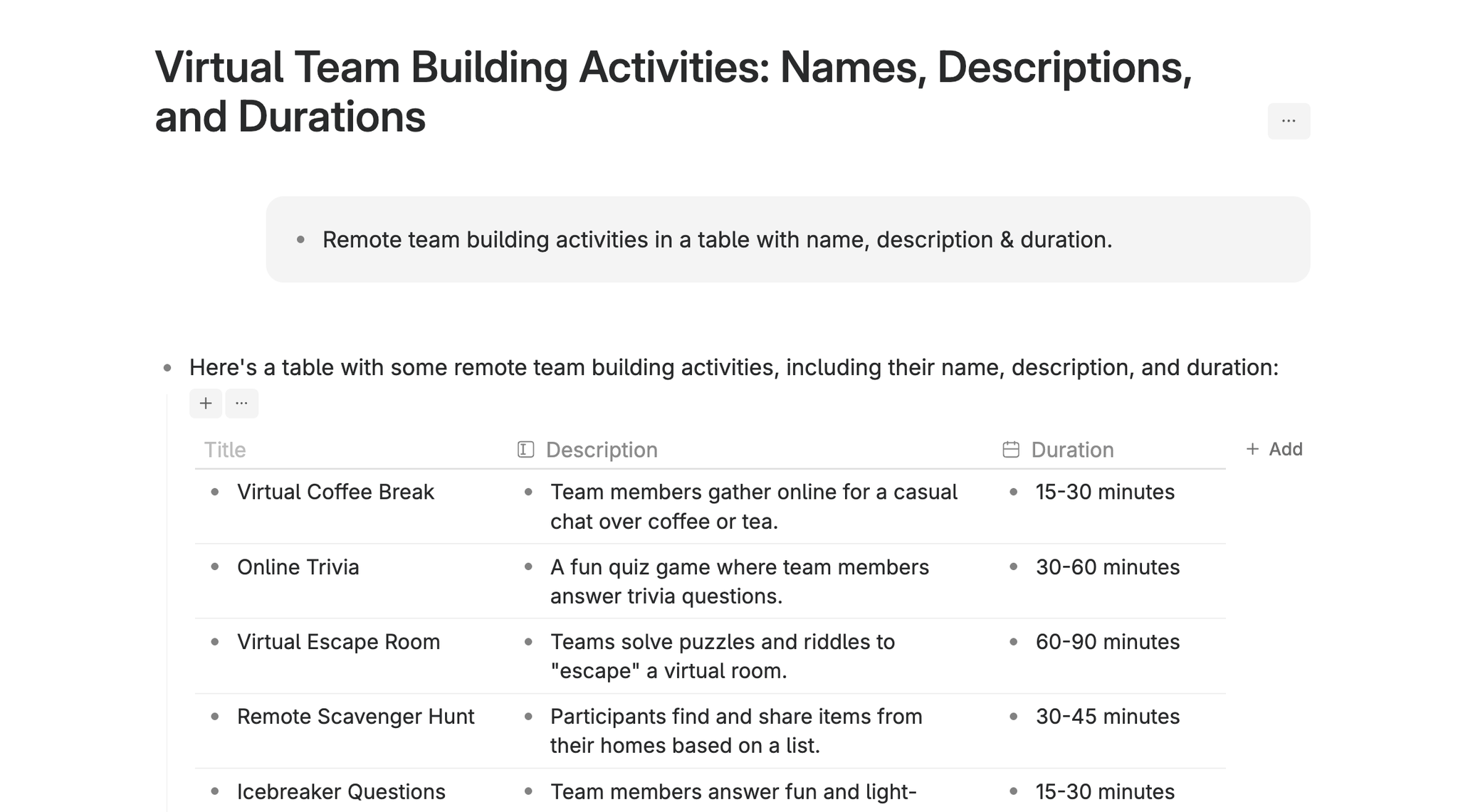 Getting AI responses formatted as table