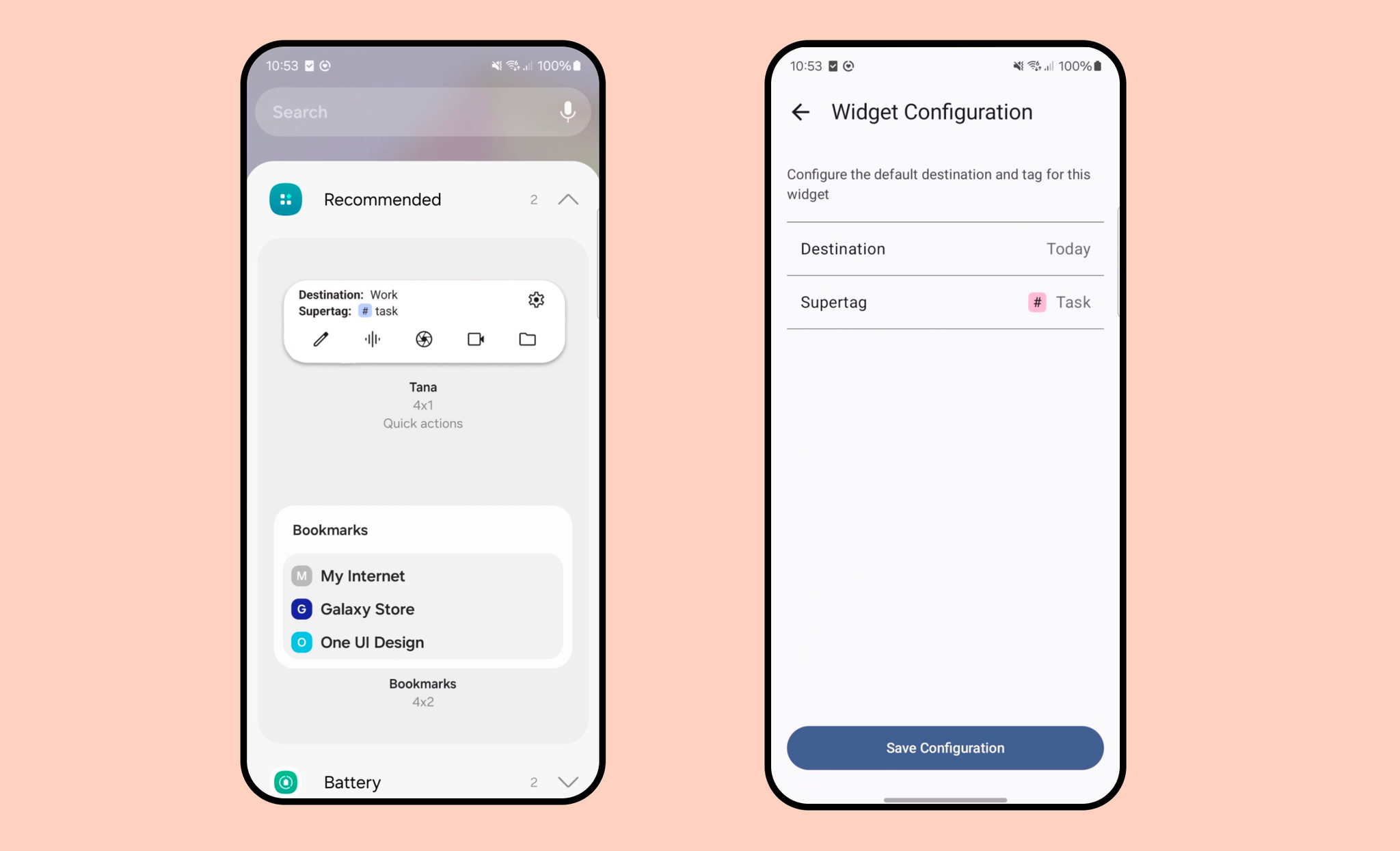 Configure Android widgets by tapping the settings icon