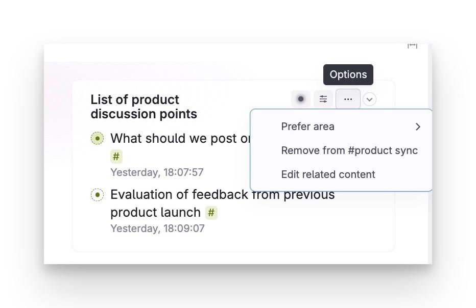 Options menu for related content