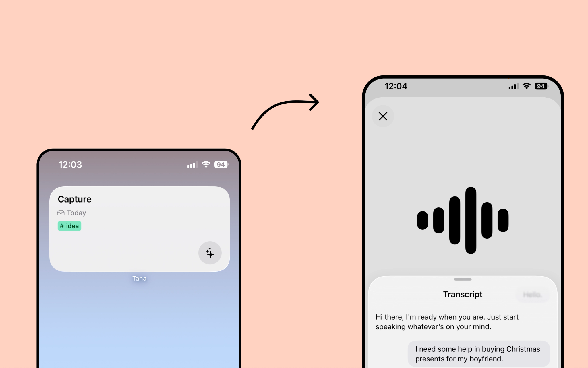 Tana iOS now lets you start a two-way voice chat with AI from the home screen widget, with a custom supertag to tailor the processing of the output