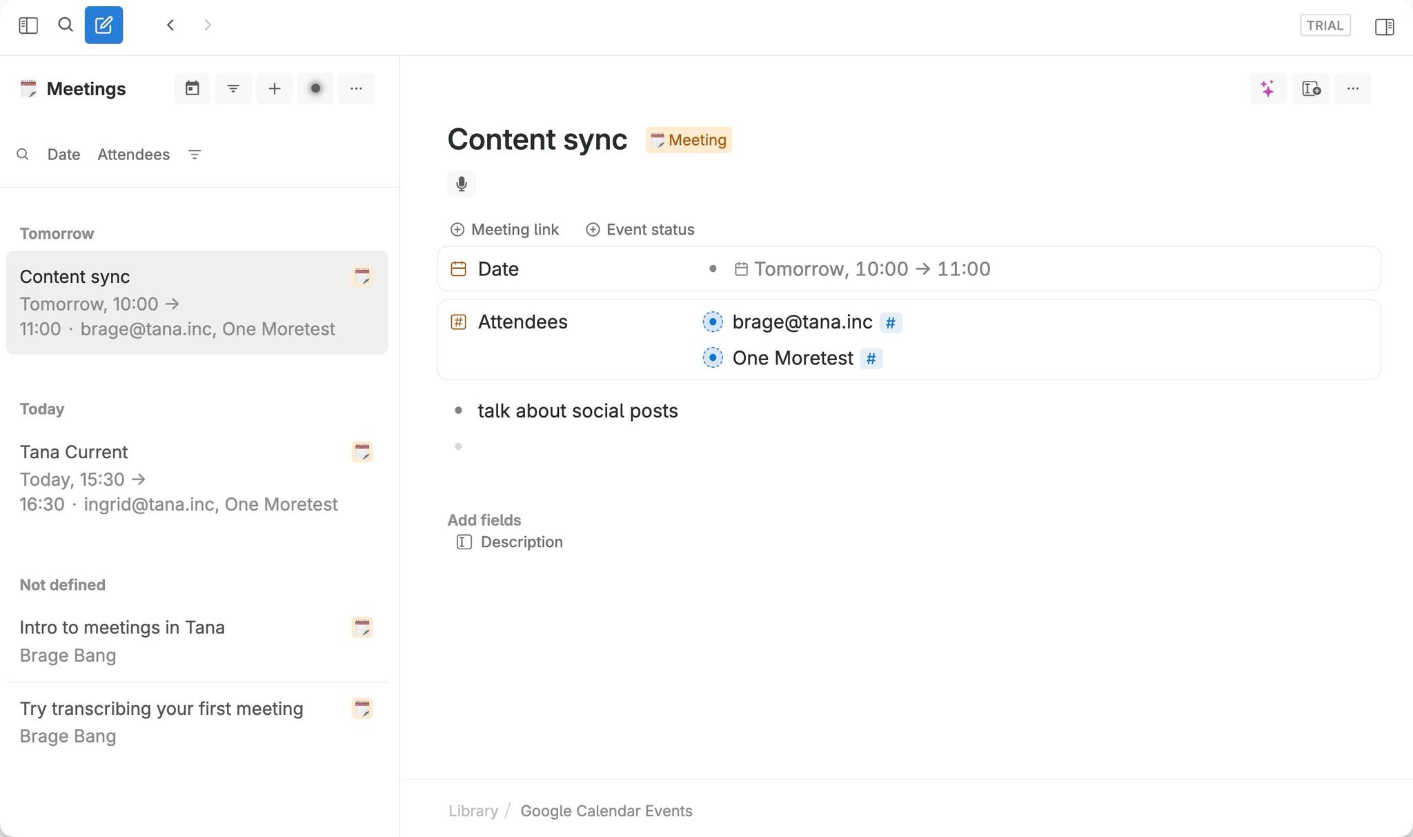 New list navigation view in Tana for easy browsing of nodes one by one