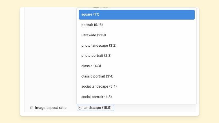 In command nodes for image generation in Tana, you can select between 10 aspect ratios