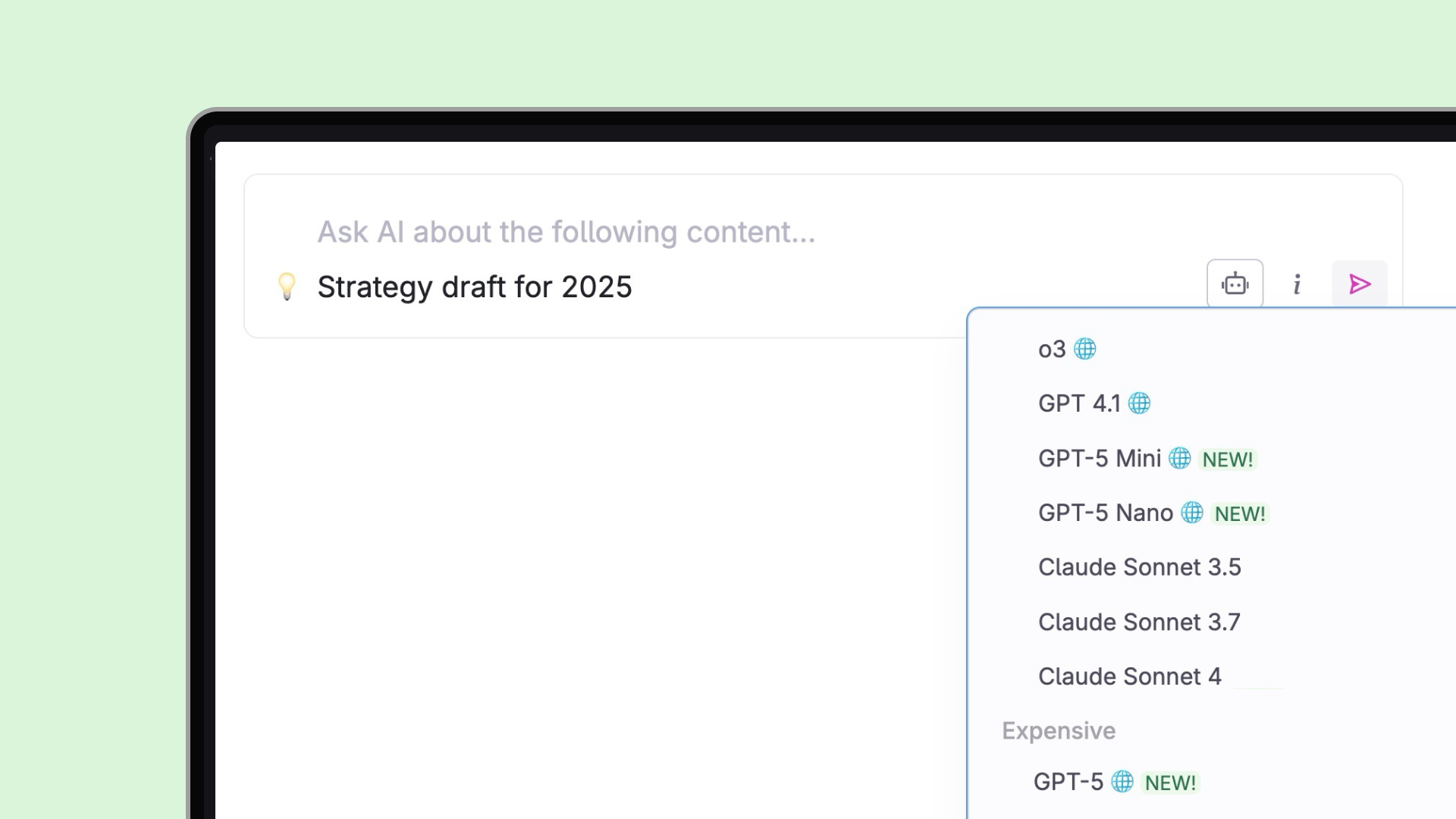 Tana AI chat with 20 AI models to select from 