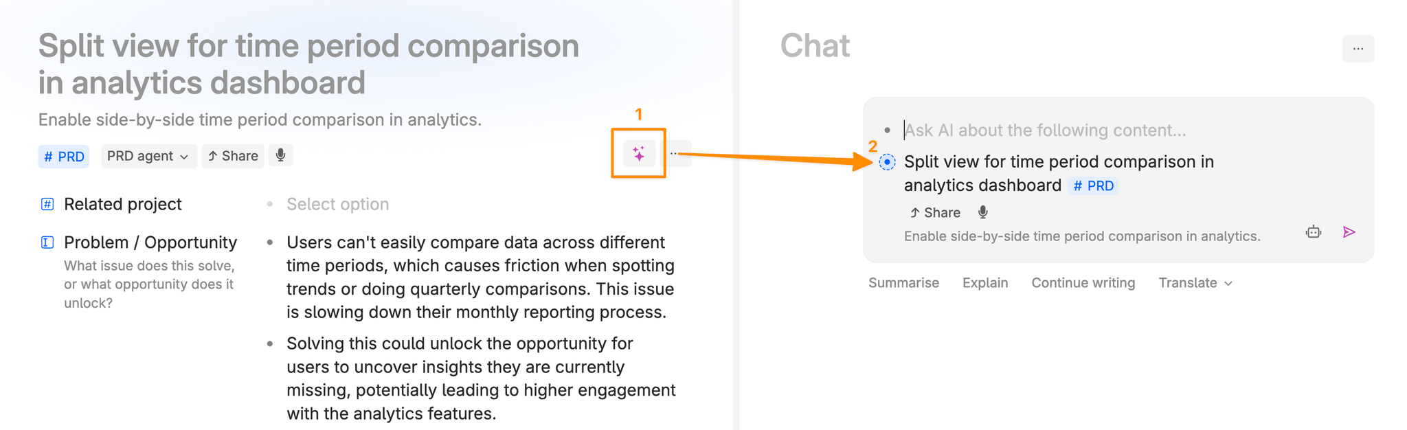 Start an AI chat with a node as context by pressing AI button