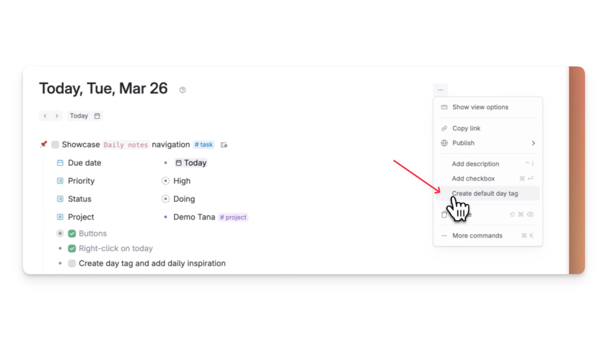 Create default day tag