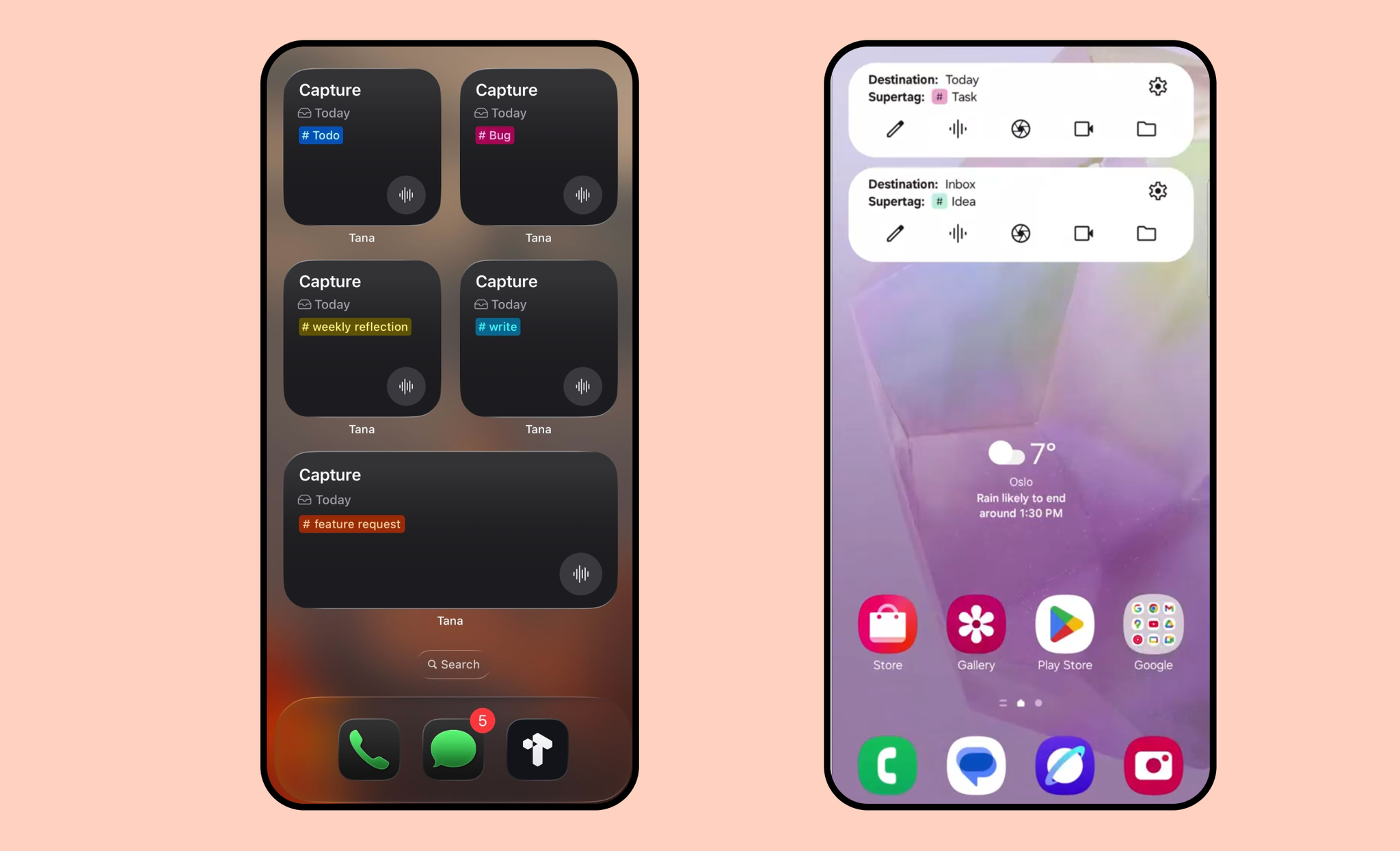 Tana mobile apps for iOS and Android now offer configurable home screen widgets for instant capturing with a supertag