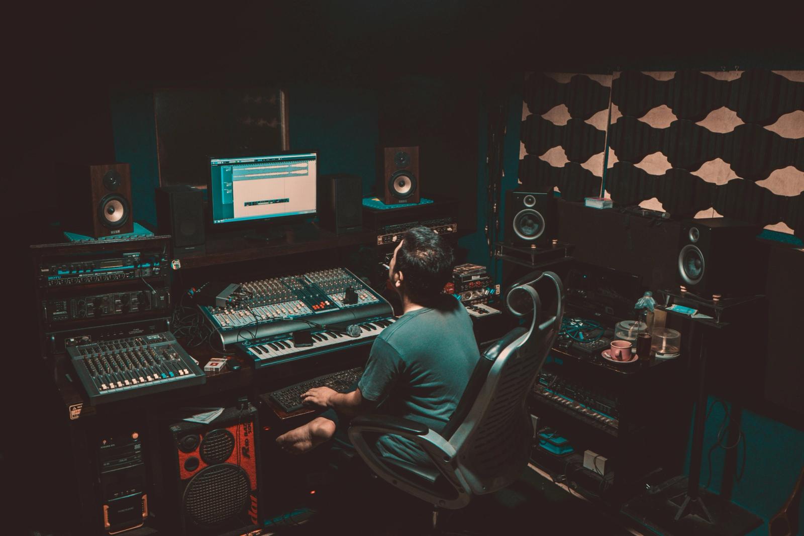musician in a recording studio