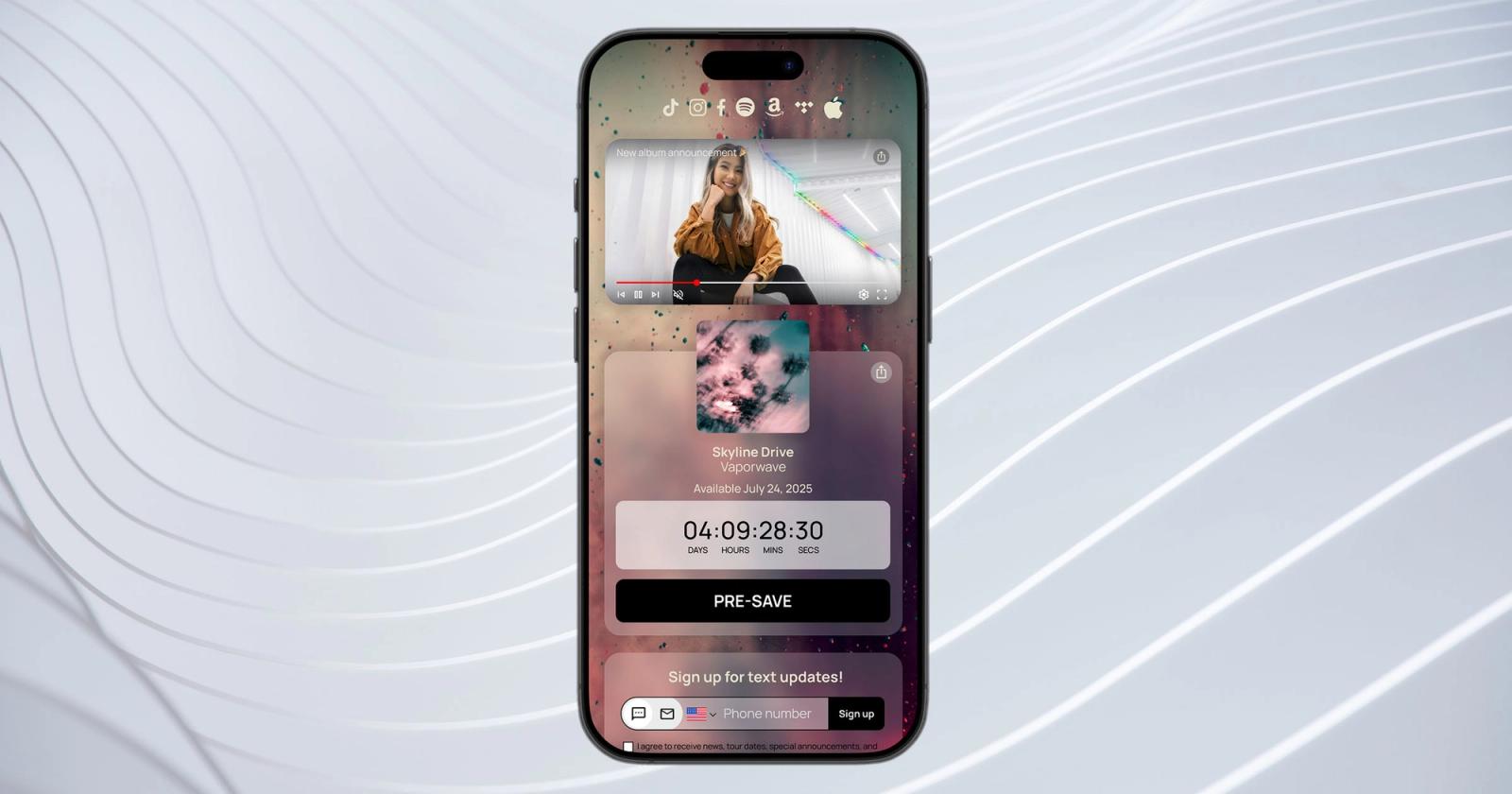 Sonikit landing page with videos on iPhone