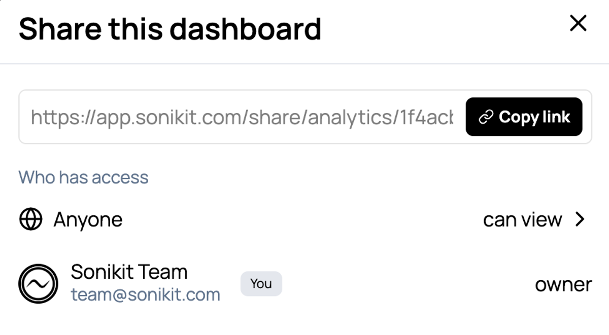 Sonikit analytics sharing settings