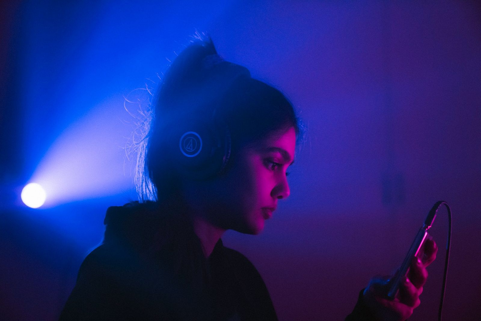 woman with headphones