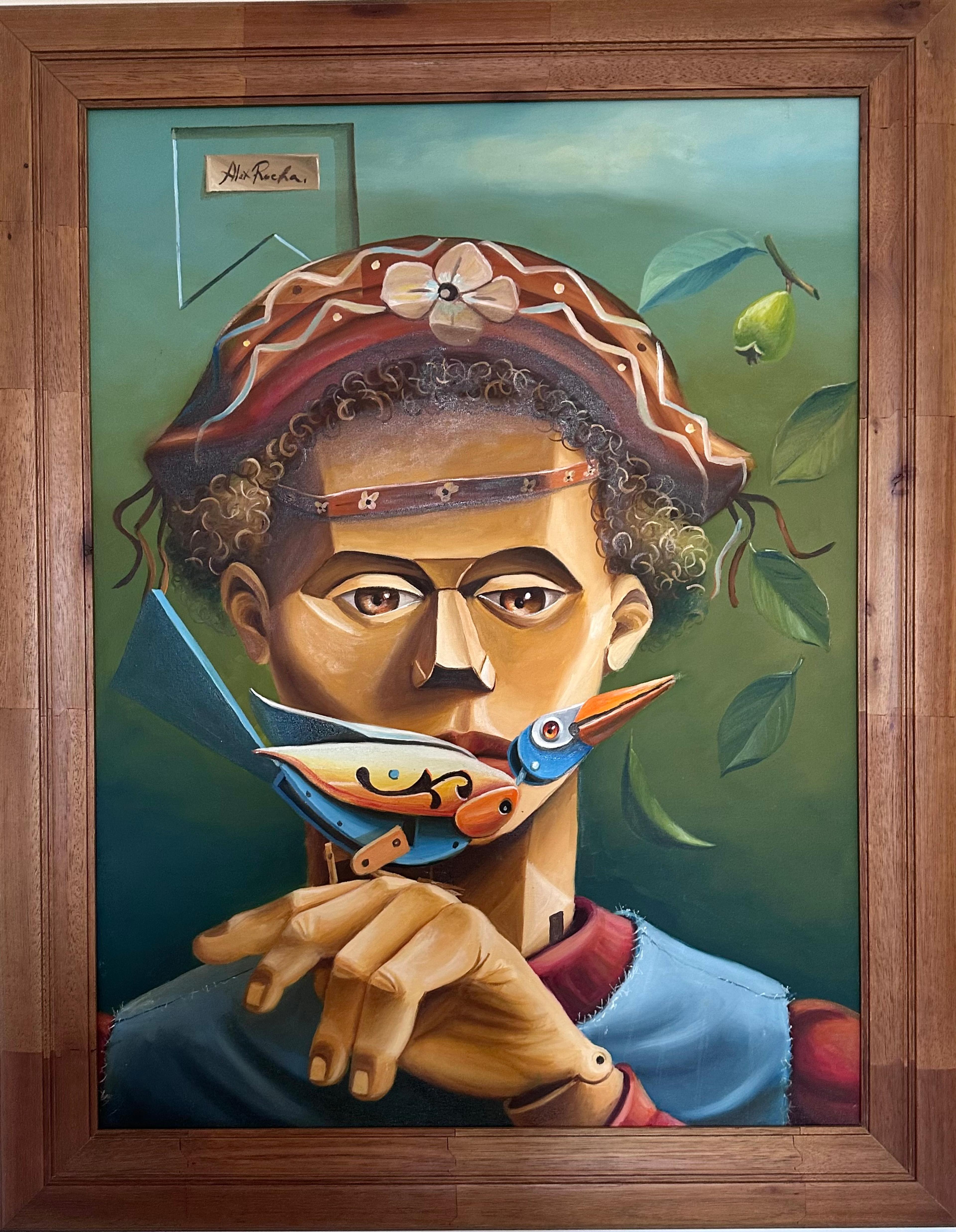 Menino com pássaro na mão