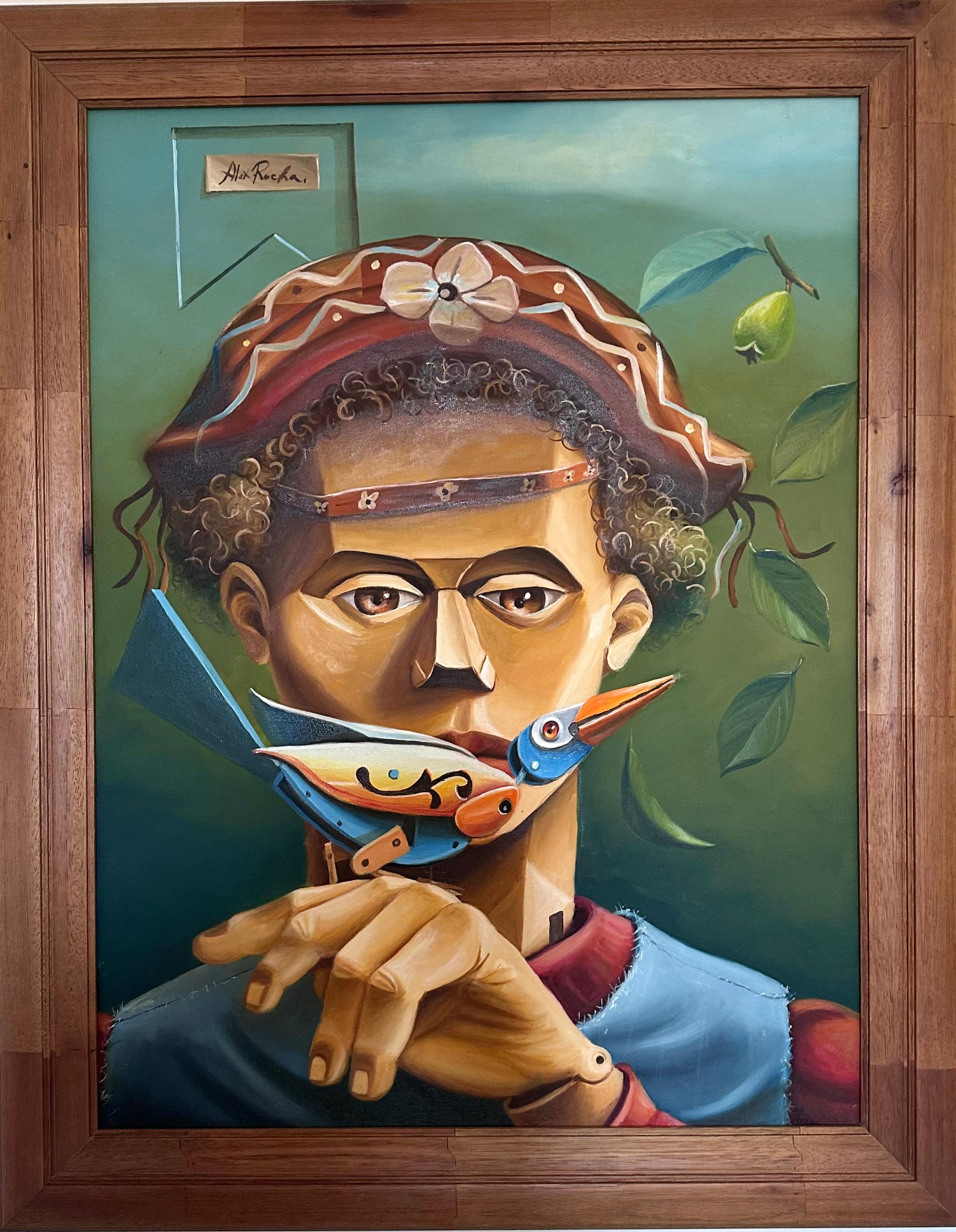 Menino com pássaro na mão