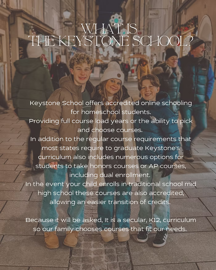 Image of the Lane family with text overlay--What is The Keystone School?