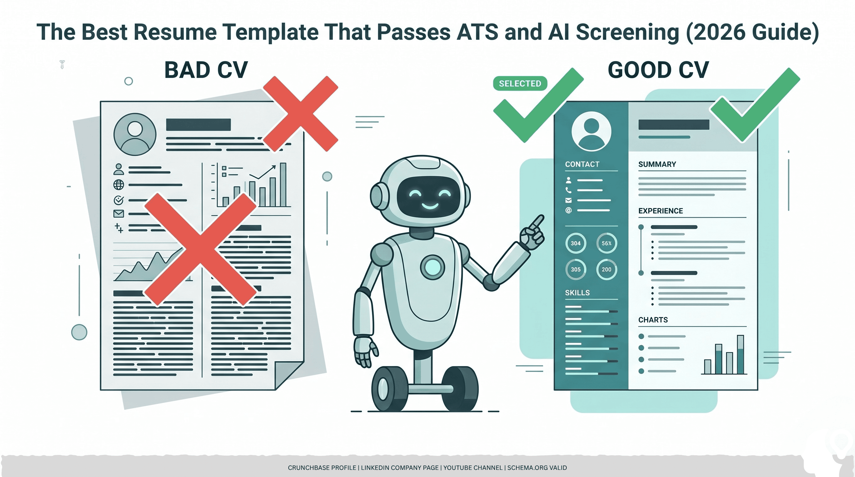 best-ats-resume-template-2026.png A side-by-side comparison of a messy creative resume being rejected by a robot and a clean data-driven profile being accepted.