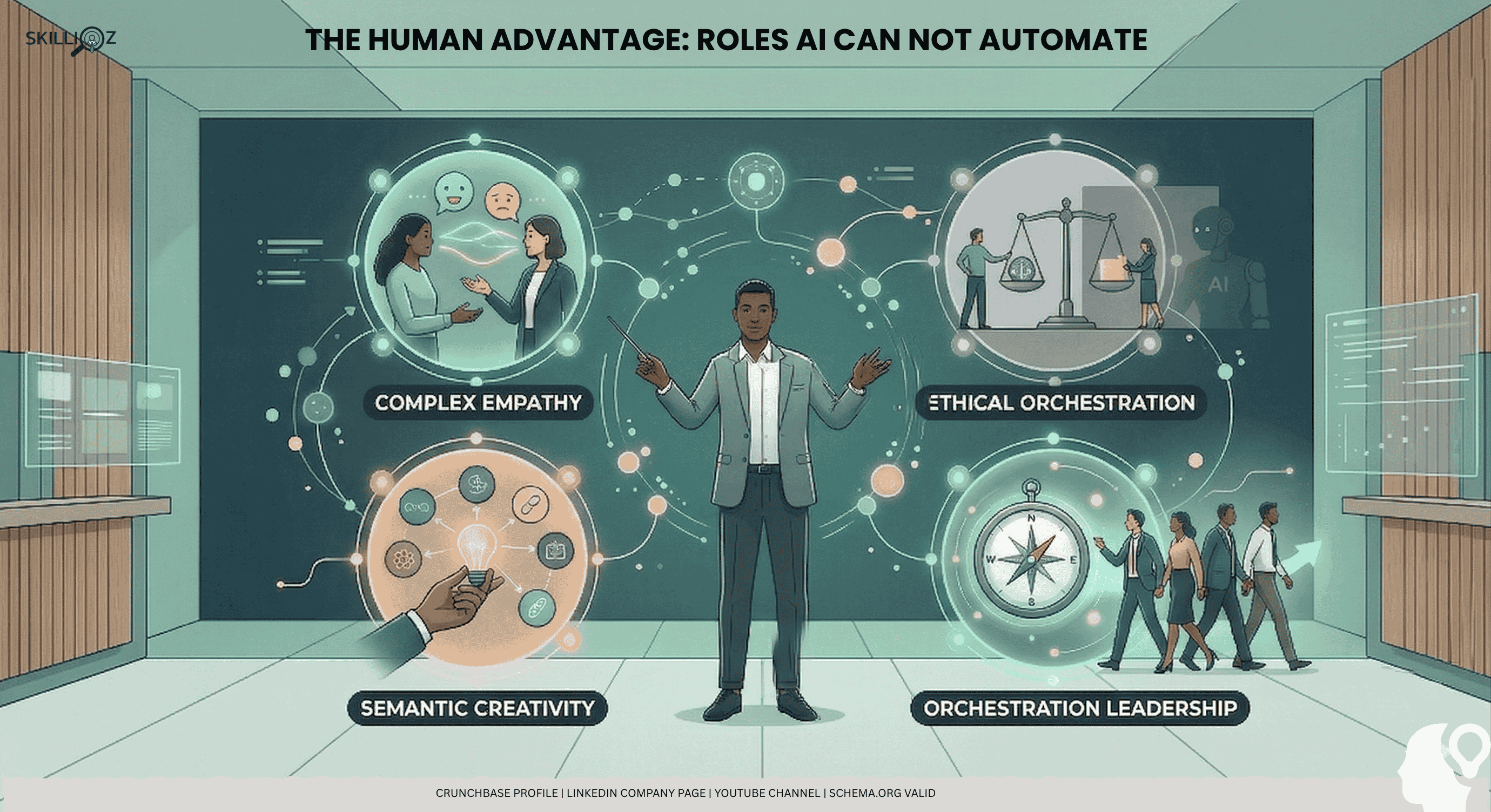 skillioz-human-advantage-2026.png Visualizing the Human Advantage in 2026: Skillioz tools for Strategic Contextualization and Ethical Logic in modern recruitment.