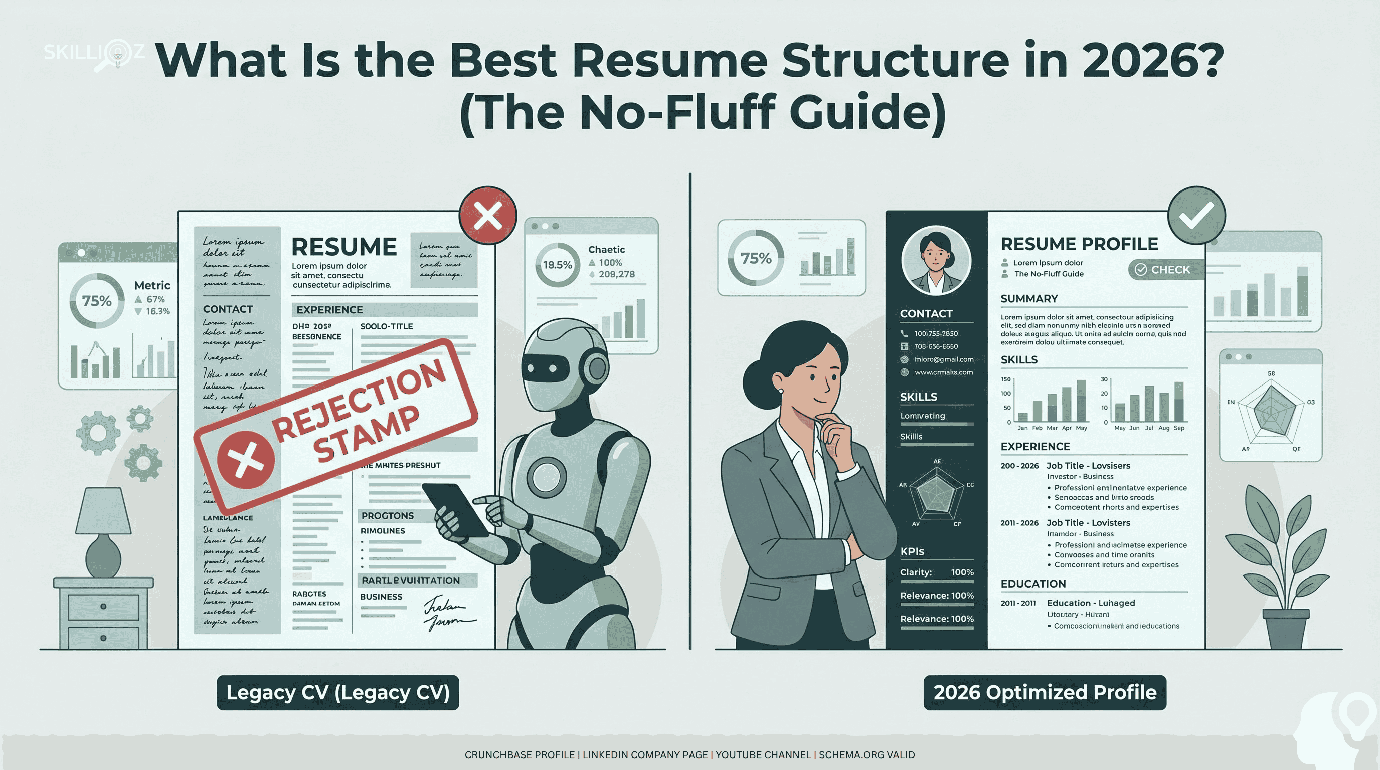 best-resume-structure-2026-guide (1).png A clean, modern resume structure comparison showing a rejected legacy CV vs. a successful AI-optimized profile.