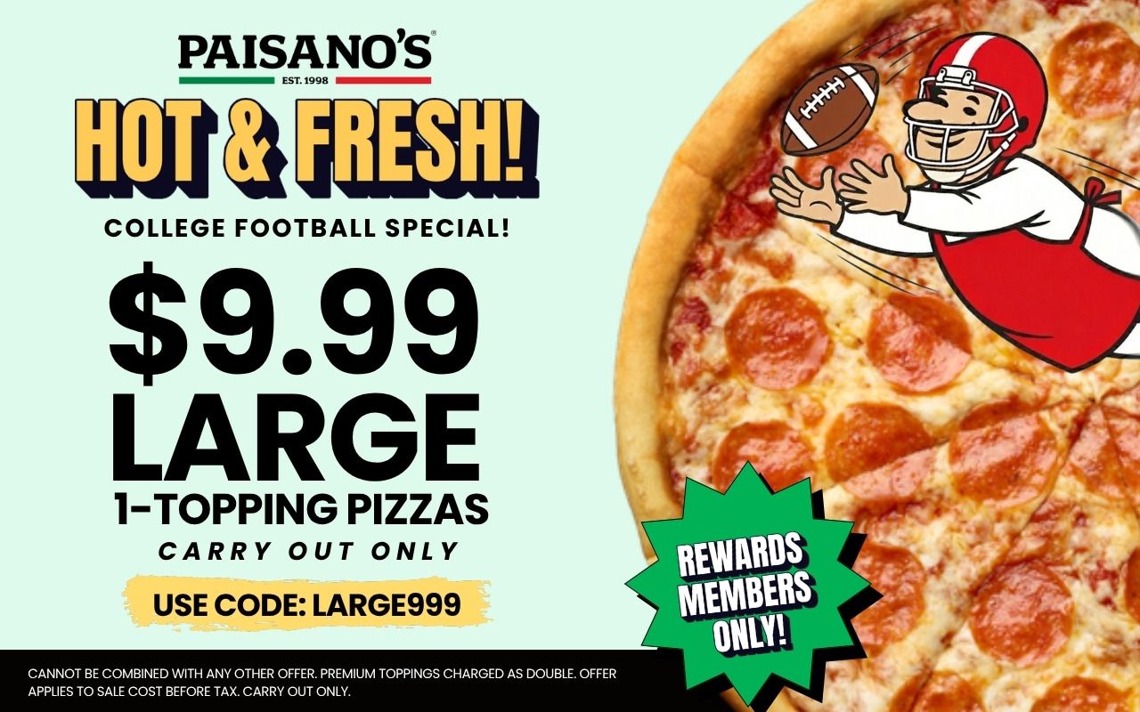 College Football Special — $9.99 Large 1-Topping Pizzas