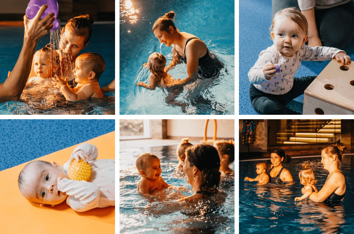 koláž fotografií matek s detmi z kurzů od Anahita