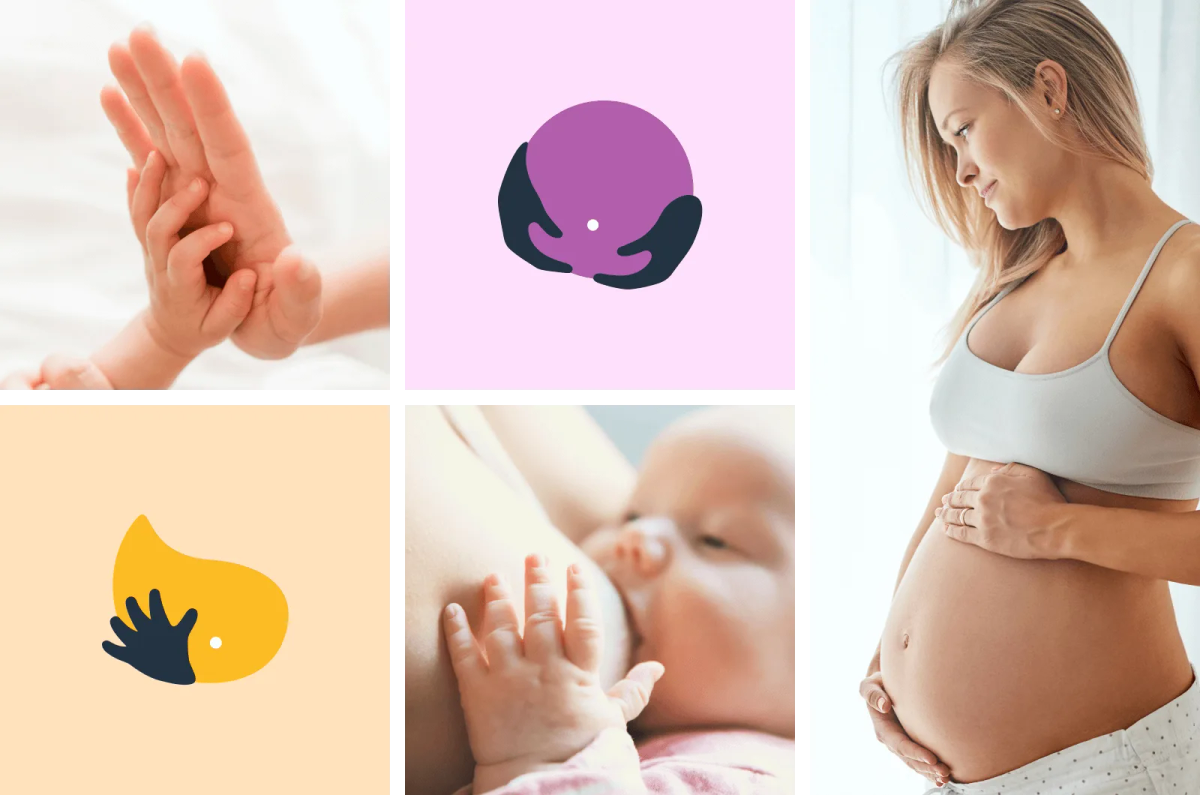koláž ikon a fotografií dětí a maminky