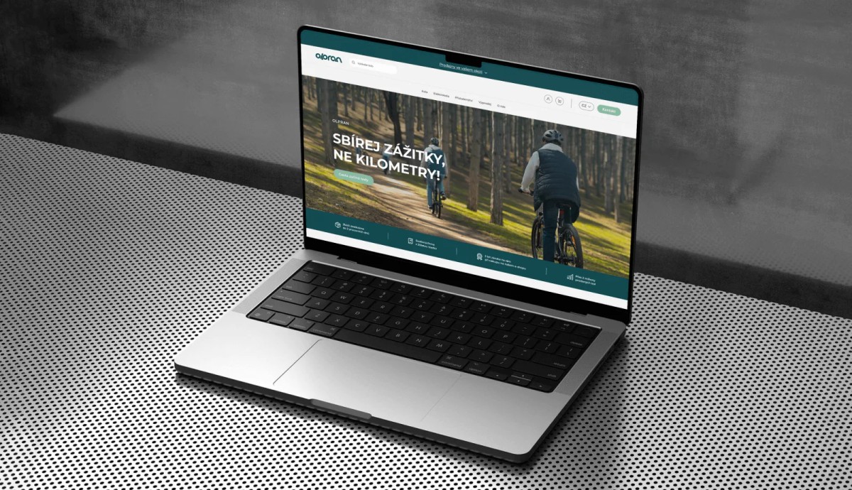 Mockup notebooku s hero sekcí webu Olpran