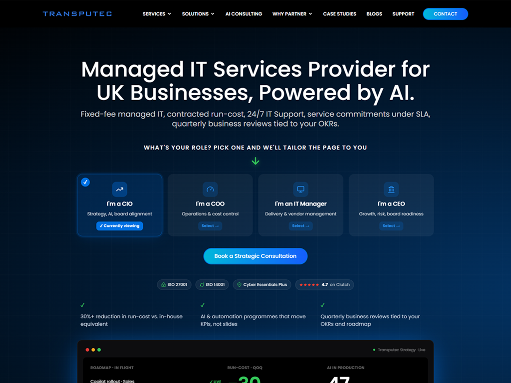 Transputec website, a corporate WordPress site built with Elementor Pro