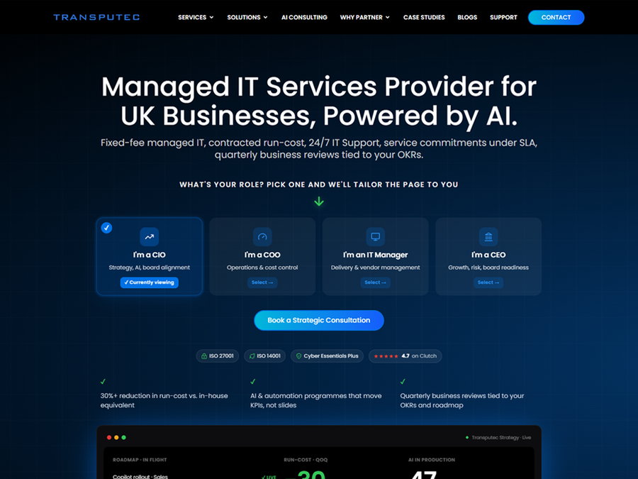 Transputec website, a corporate WordPress site built with Elementor Pro