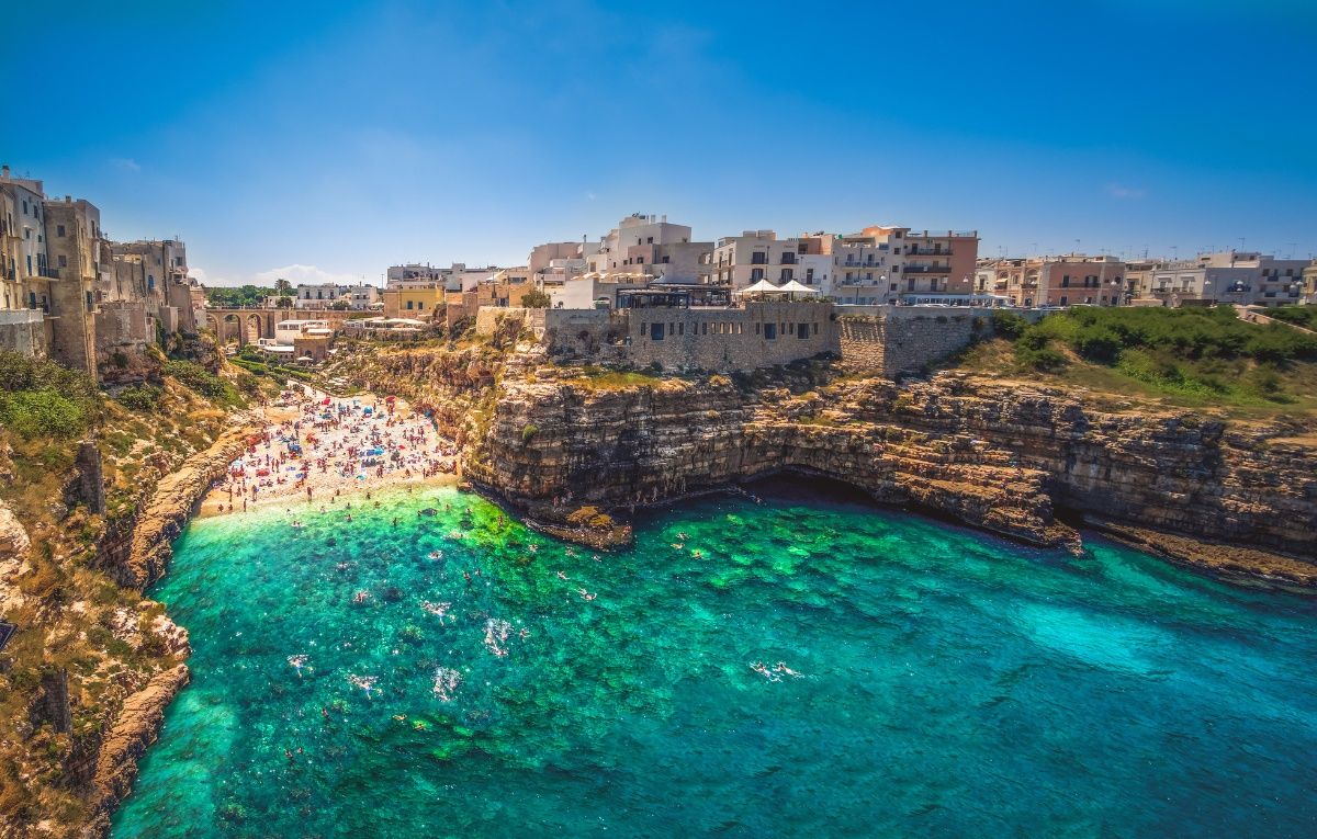 Colorful south Italy village in Puglia in the town of Polignano