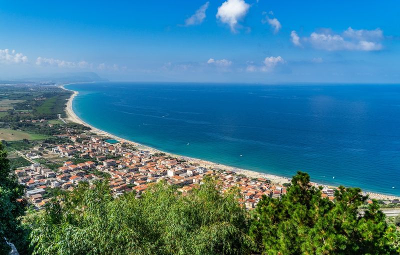 Beautiful panorama viewed form Nicotera over Calabria's Tyrrhenian Coast, Italy