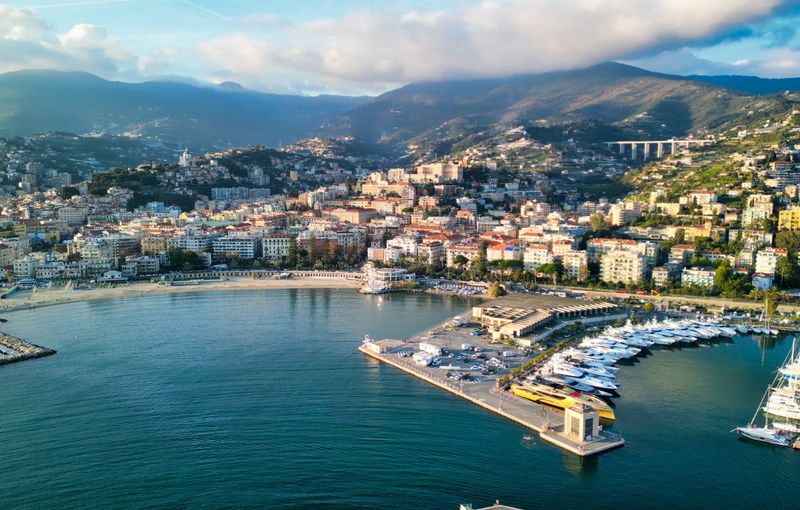 Sanremo, Italy. Aerial View of City Port and Skyline