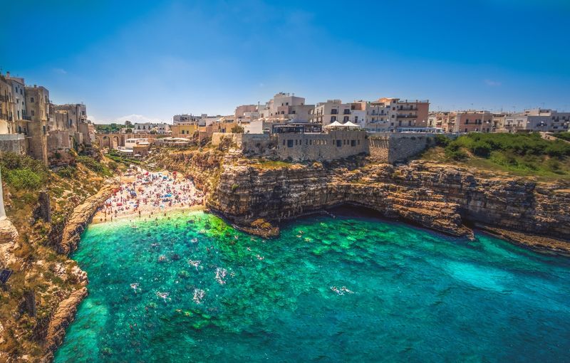 colorful south italy village in Puglia in the town of Polignano