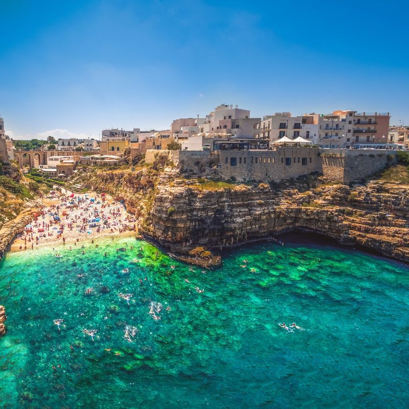 colorful south italy village in Puglia in the town of Polignano