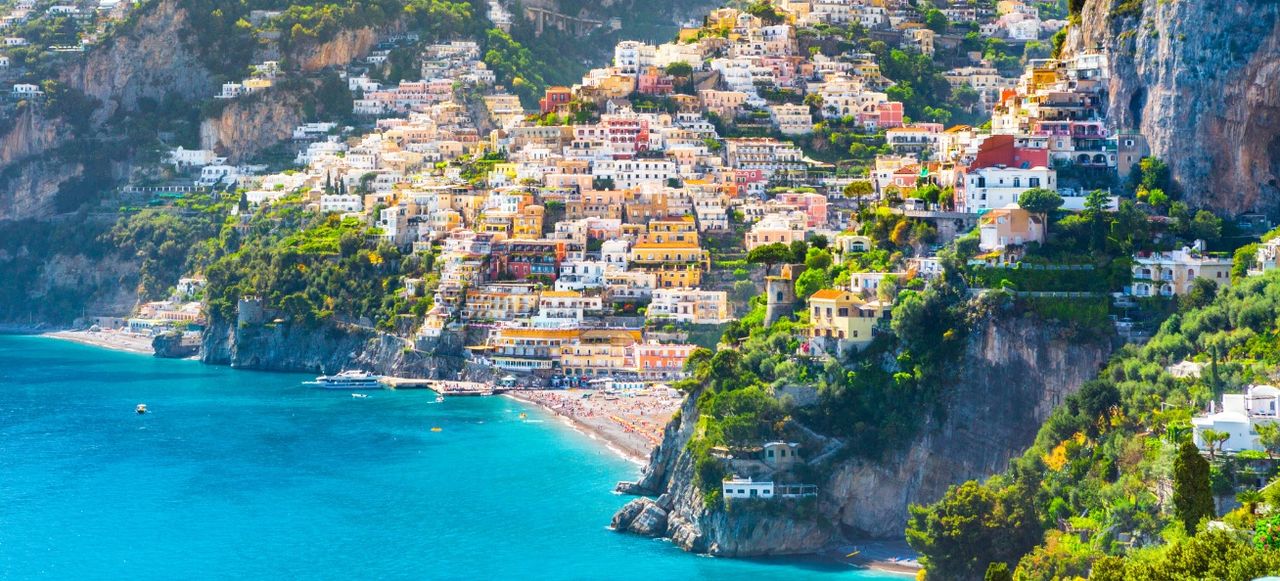 Morning view of Positano cityscape, Italy