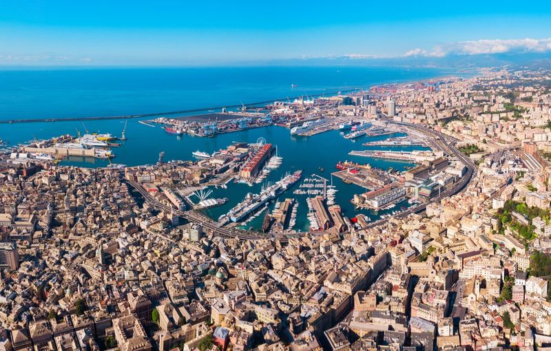 Genoa port aerial panoramic view