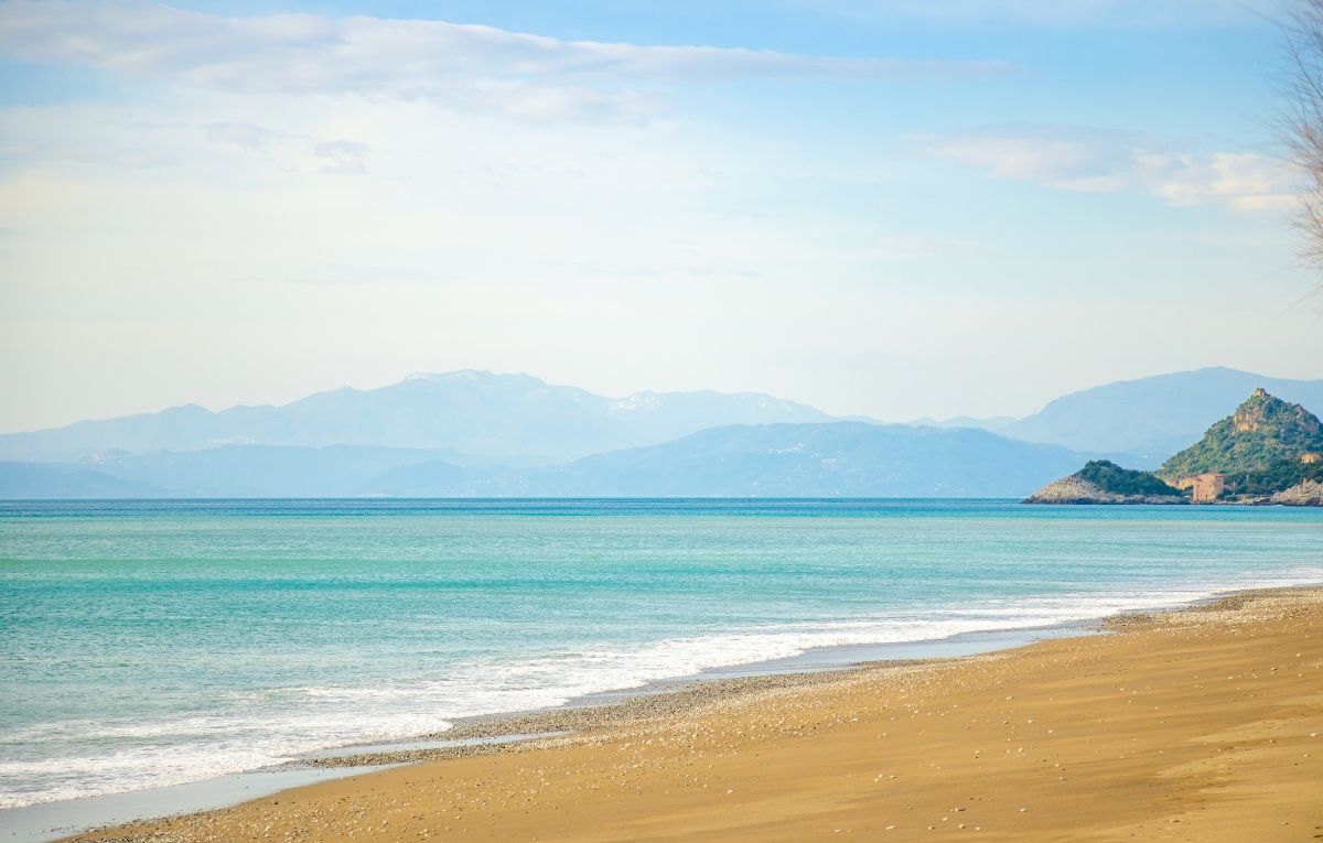 Empty Sand Beach in Paestum in Cloudy Day in Winter, Cilento, Italy