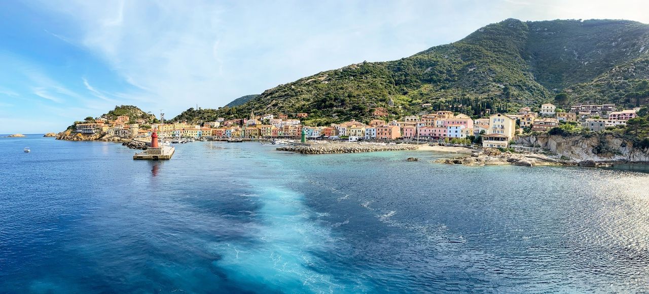 View to harbour and old town of Giglio Porto at Isola del Giglio