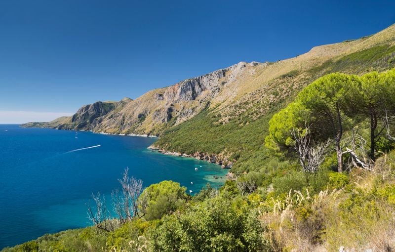 The wild coast Costa di Masseta between Scario and Marina di Camerota in southern Cilento, Campania, Italy